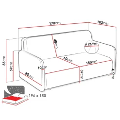 Divano letto 3 posti 170x103 cm con contenitore e cuscino tessuto velo panna Reposa