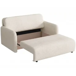 Divano letto 3 posti 170x103 cm con contenitore e cuscino tessuto velo panna Reposa