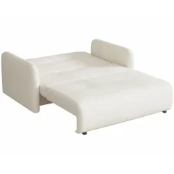 Divano letto 3 posti 170x103 cm con contenitore e cuscino tessuto bouclé beige chiaro Reposa