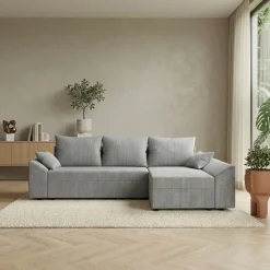 Divano letto 3 posti 240x140cm matrimoniale angolare reversibile velluto a coste grigio Appia