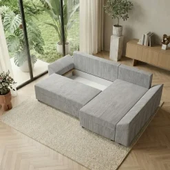 Divano letto 3 posti 240x140cm matrimoniale angolare reversibile velluto a coste grigio Appia