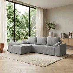Divano letto 3 posti 240x140cm matrimoniale angolare reversibile velluto a coste grigio Appia