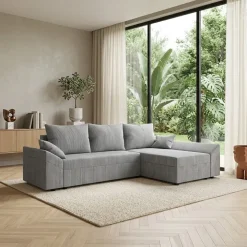 Divano letto 3 posti 240x140cm matrimoniale angolare reversibile velluto a coste grigio Appia