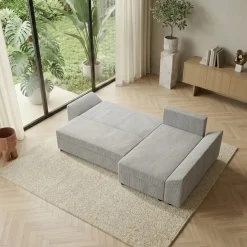 Divano letto 3 posti 240x140cm matrimoniale angolare reversibile velluto a coste grigio Appia