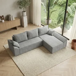 Divano letto 3 posti 240x140cm matrimoniale angolare reversibile velluto a coste grigio Appia