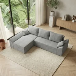 Divano letto 3 posti 240x140cm matrimoniale angolare reversibile velluto a coste grigio Appia