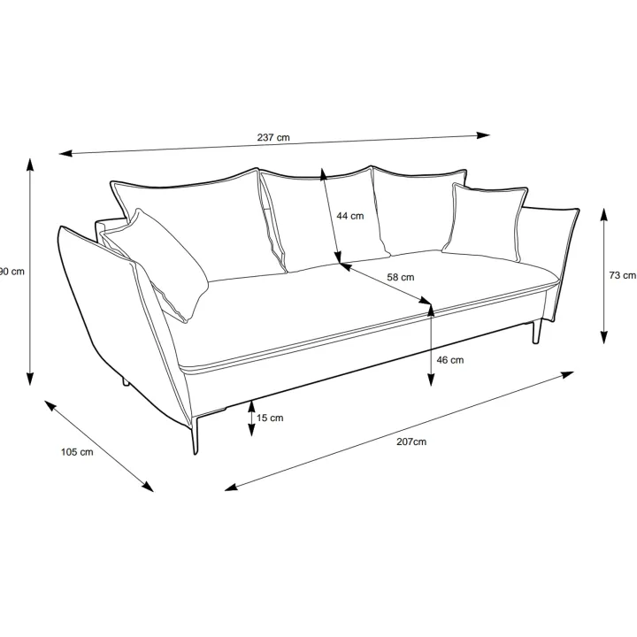 Divano letto 3 posti 237x105cm tessuto bianco Tranquil
