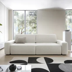 Divano letto 3 posti 257x105cm tessuto bianco Cozyfy