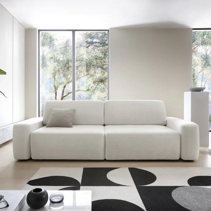 Divano letto 3 posti 257x105cm tessuto bianco Cozyfy