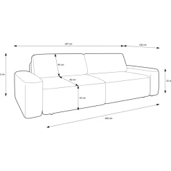 Divano letto 3 posti 257x105cm tessuto bianco Cozyfy