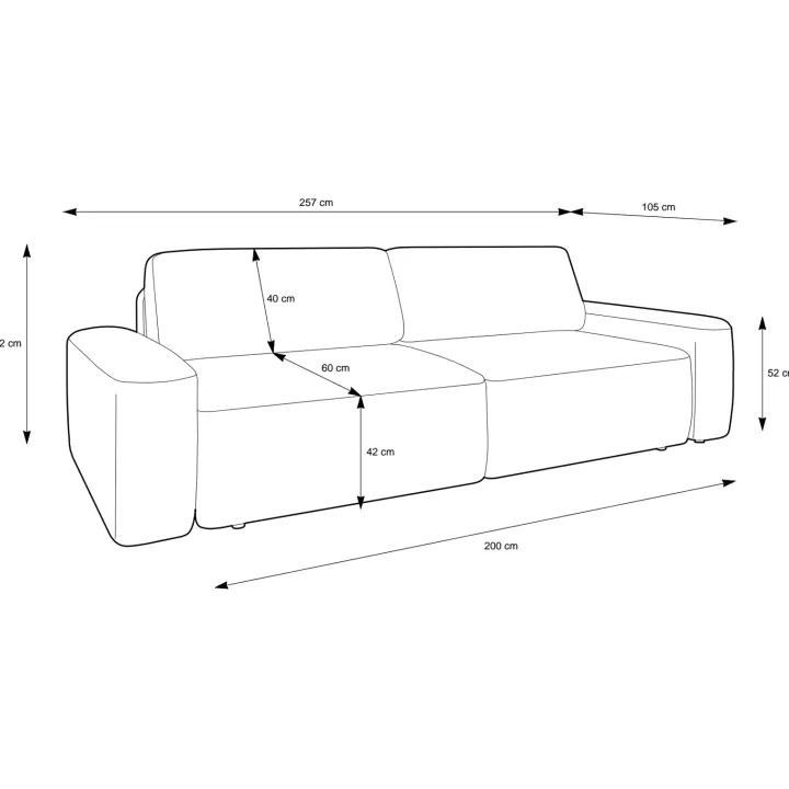 Divano letto 3 posti 257x105cm tessuto bianco Cozyfy