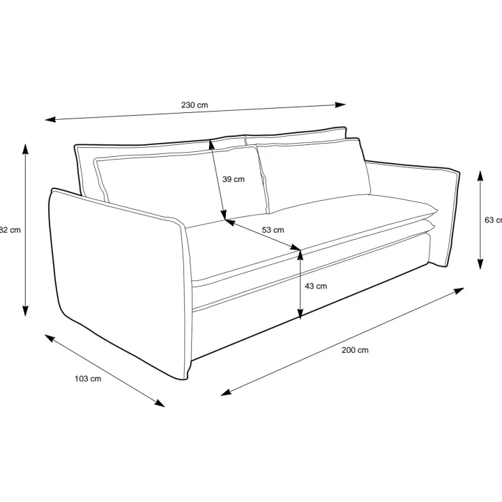 Divano letto 3 posti 229x103cm velluto a coste tortora Softure