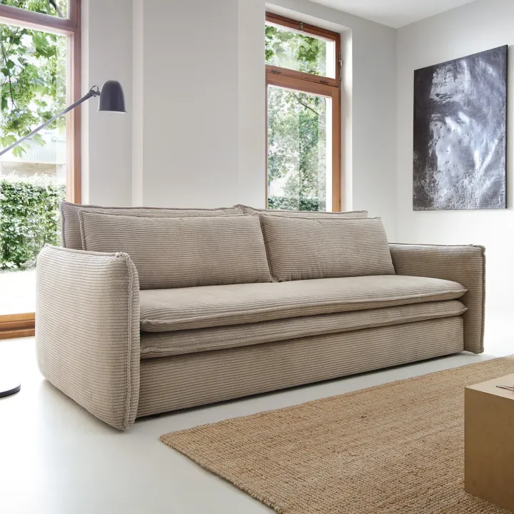 Divano letto 3 posti 229x103cm velluto a coste tortora Softure