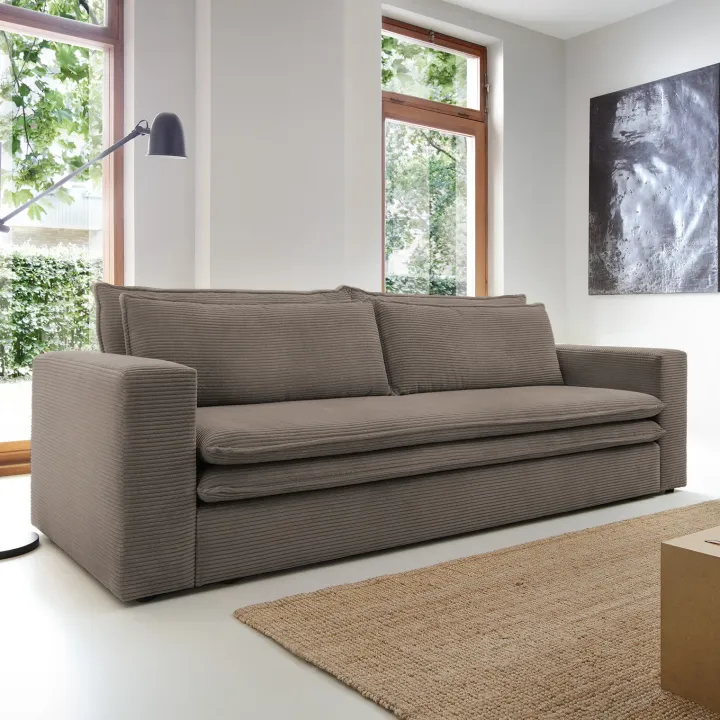 Divano letto 3 posti 244x95cm velluto a coste marrone Restful