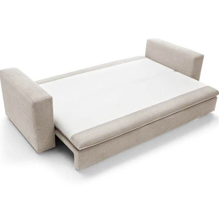 Divano letto 3 posti 244x95cm velluto a coste beige Restful