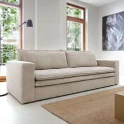Divano letto 3 posti 244x95cm velluto a coste beige Restful