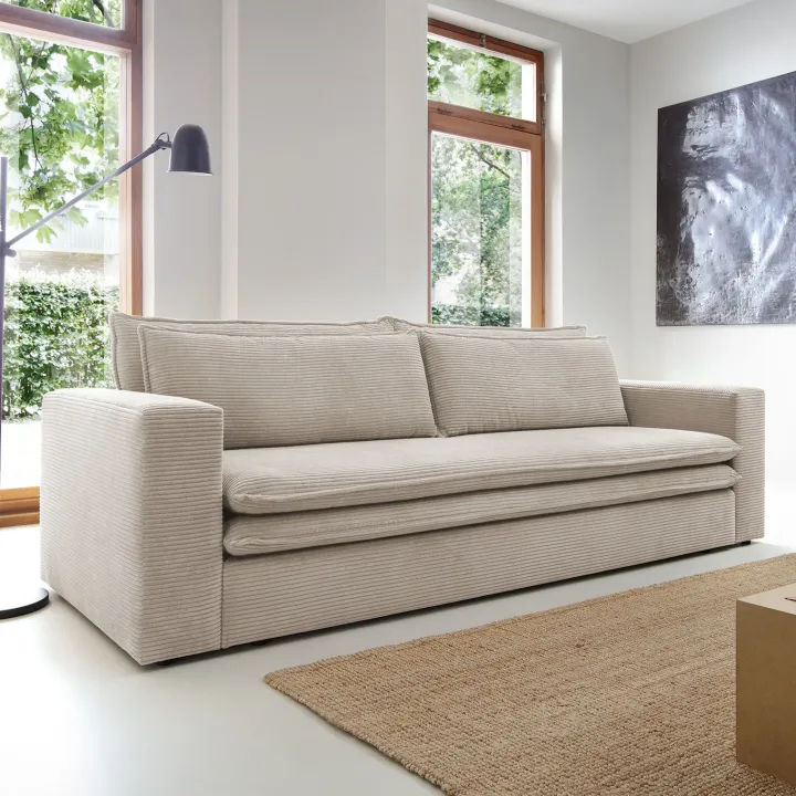 Divano letto 3 posti 244x95cm velluto a coste beige Restful