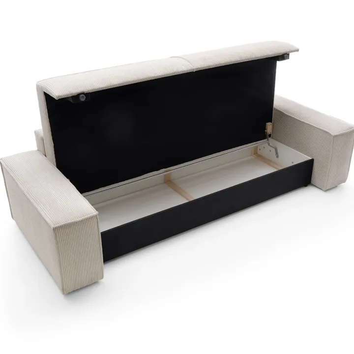 Divano letto 3 posti 257x106cm velluto a coste beige Snuggle
