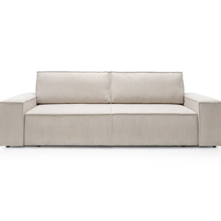 Divano letto 3 posti 257x106cm velluto a coste beige Snuggle