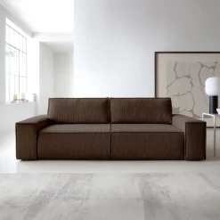 Divano letto 3 posti 257x106cm velluto a coste marrone Snuggle