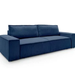 Divano letto 3 posti 257x106cm velluto a coste blu Snuggle
