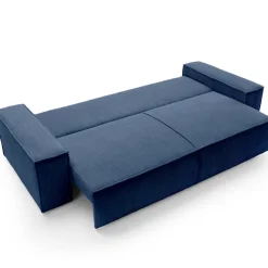 Divano letto 3 posti 257x106cm velluto a coste blu Snuggle