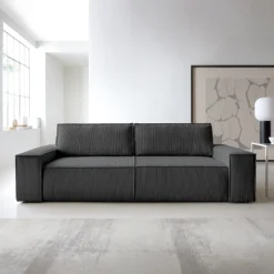 Divano letto 3 posti 257x106cm velluto a coste antracite Snuggle