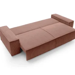Divano letto 3 posti 257x106cm velluto a coste rosa Snuggle