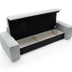 Divano letto 3 posti 257x106cm velluto a coste grigio chiaro Snuggle