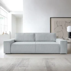 Divano letto 3 posti 257x106cm velluto a coste grigio chiaro Snuggle