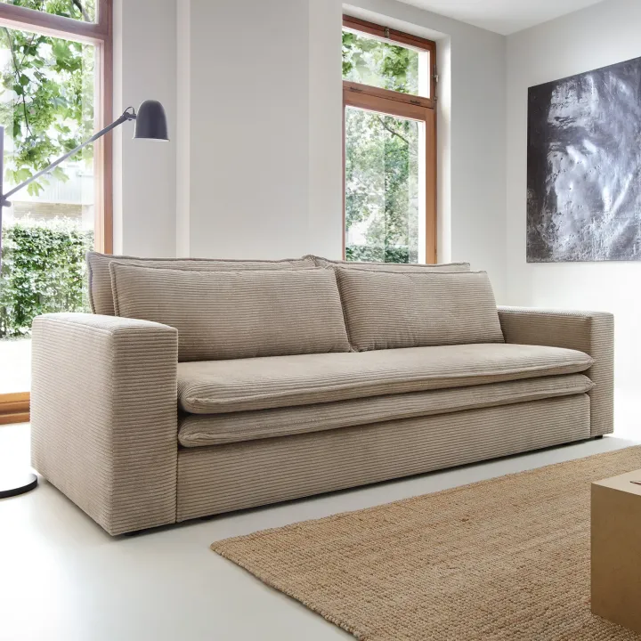 Divano letto 3 posti 244x95cm velluto a coste tortora Restful
