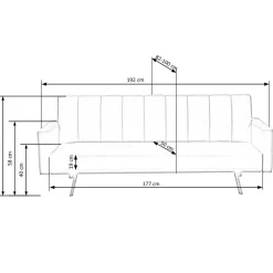 Divano letto 3 posti 192x82 cm velluto grigio scuro Nespolo
