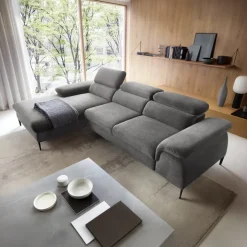 Divano letto regolabile angolare sinistra 4 posti 288x182cm tessuto grigio chiaro Loungey