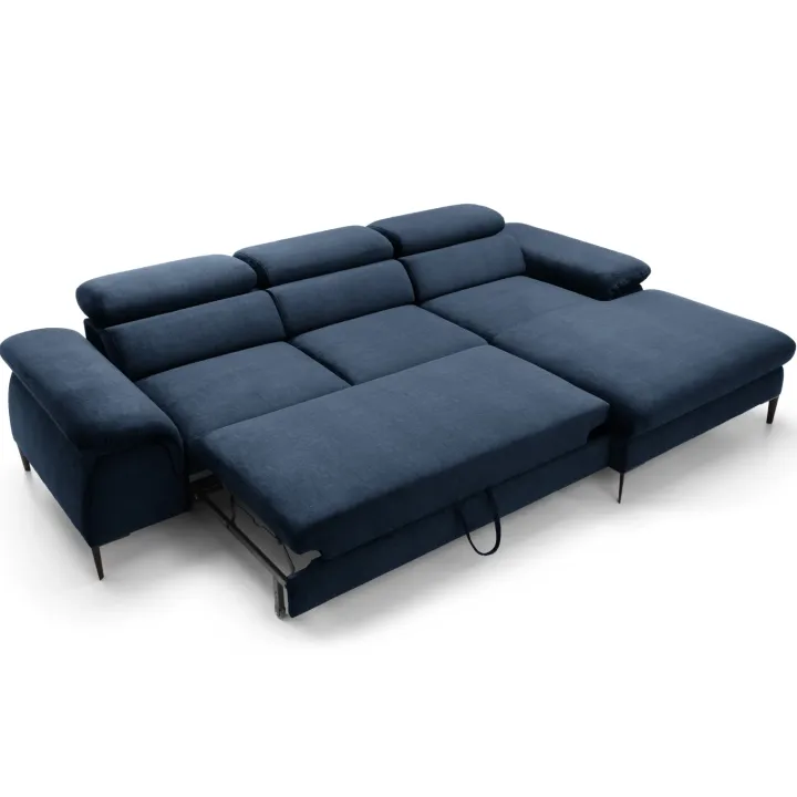 Divano letto regolabile angolare destra 4 posti 288x182cm tessuto blu Loungey