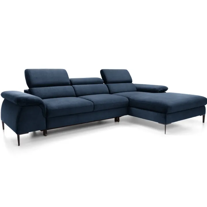 Divano letto regolabile angolare destra 4 posti 288x182cm tessuto blu Loungey