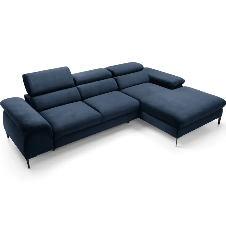 Divano letto regolabile angolare destra 4 posti 288x182cm tessuto blu Loungey