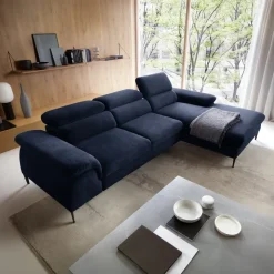 Divano letto regolabile angolare destra 4 posti 288x182cm tessuto blu Loungey