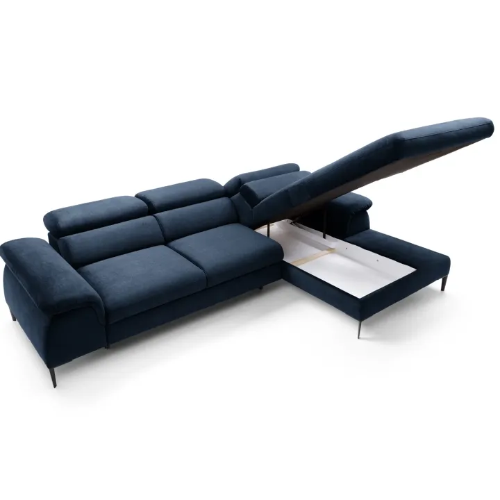 Divano letto regolabile angolare destra 4 posti 288x182cm tessuto blu Loungey