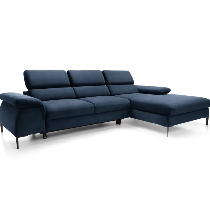 Divano letto regolabile angolare destra 4 posti 288x182cm tessuto blu Loungey
