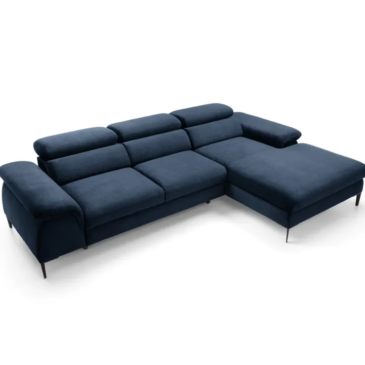 Divano letto regolabile angolare destra 4 posti 288x182cm tessuto blu Loungey