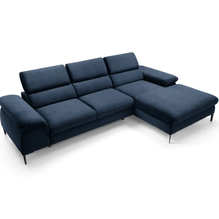 Divano letto regolabile angolare destra 4 posti 288x182cm tessuto blu Loungey