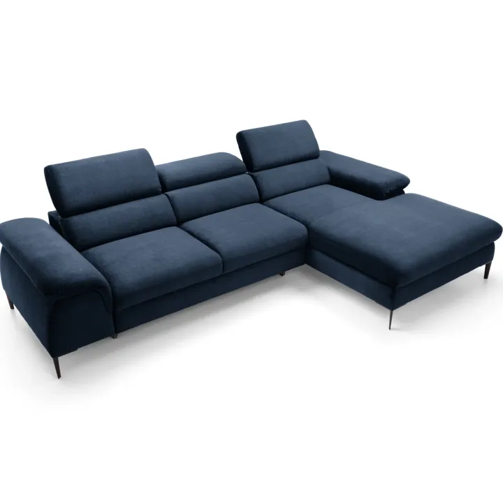 Divano letto regolabile angolare destra 4 posti 288x182cm tessuto blu Loungey