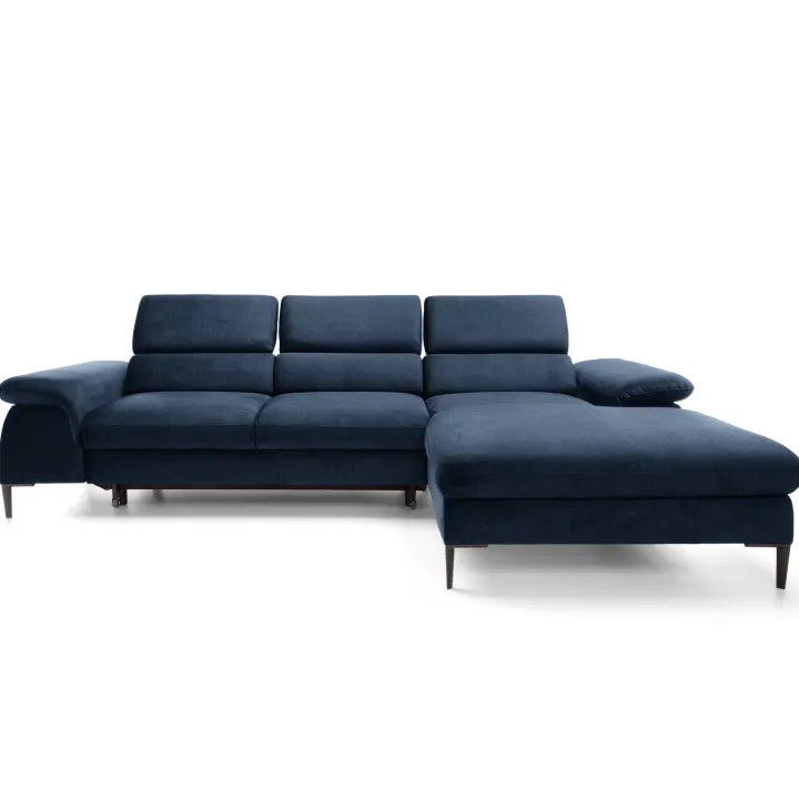 Divano letto regolabile angolare destra 4 posti 288x182cm tessuto blu Loungey
