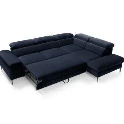 Divano letto regolabile angolare destra 5 posti 280x214cm tessuto blu Snuggity