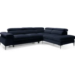 Divano letto regolabile angolare destra 5 posti 280x214cm tessuto blu Snuggity