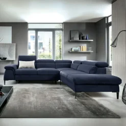 Divano letto regolabile angolare destra 5 posti 280x214cm tessuto blu Snuggity