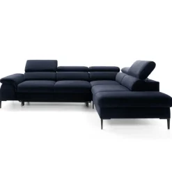 Divano letto regolabile angolare destra 5 posti 280x214cm tessuto blu Snuggity