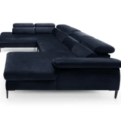 Divano letto regolabile angolare sinistro 5 posti 353x214cm tessuto blu Calmora