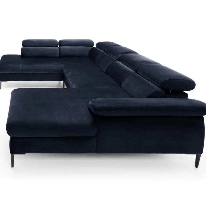 Divano letto regolabile angolare sinistro 5 posti 353x214cm tessuto blu Calmora