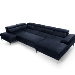 Divano letto regolabile angolare sinistro 5 posti 353x214cm tessuto blu Calmora